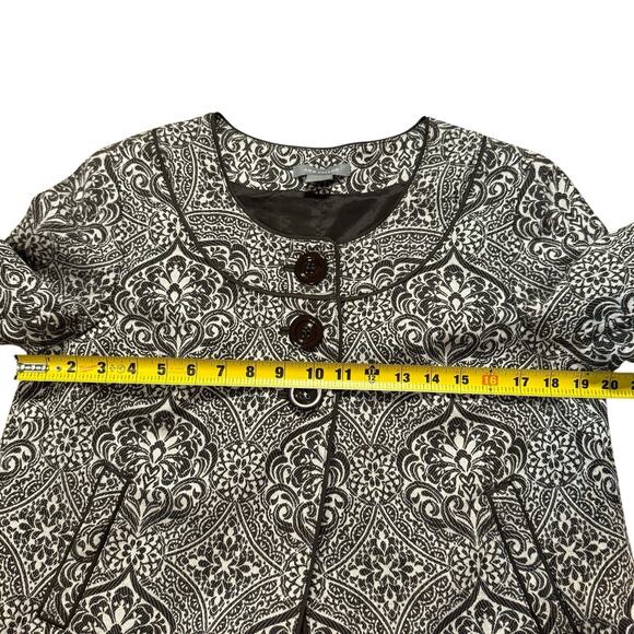 Ann Taylor Three Button 3/4 Sleeve Brown Ivory Damask Crop Swing Jacket Size 8 - Picture 7 of 12